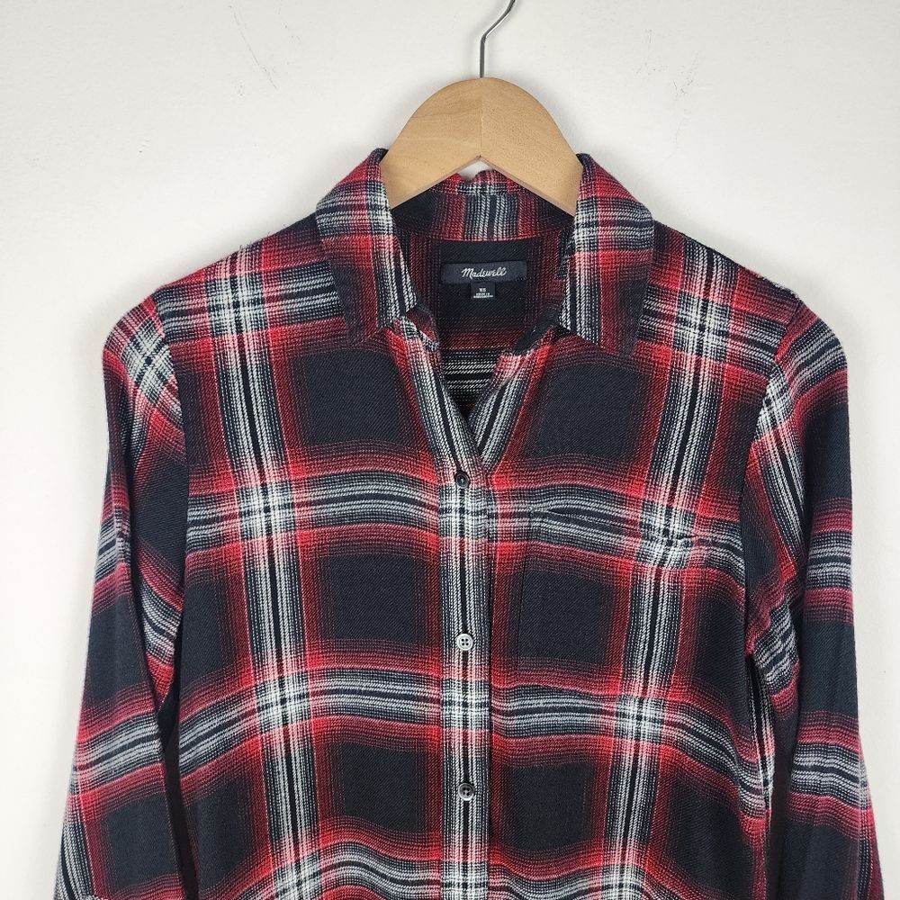 Madewell Button Up Flannel Shirt Top Blouse Black Red White Size XS - Picture 14 of 15